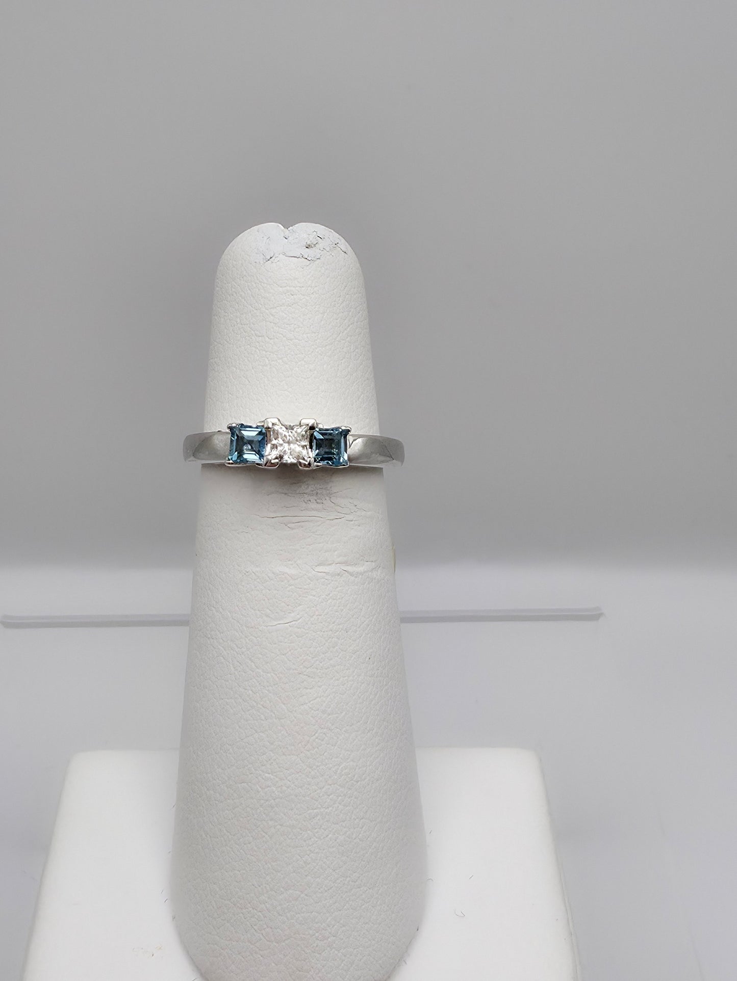 10K White Gold Diamond and Blue Topaz Ring