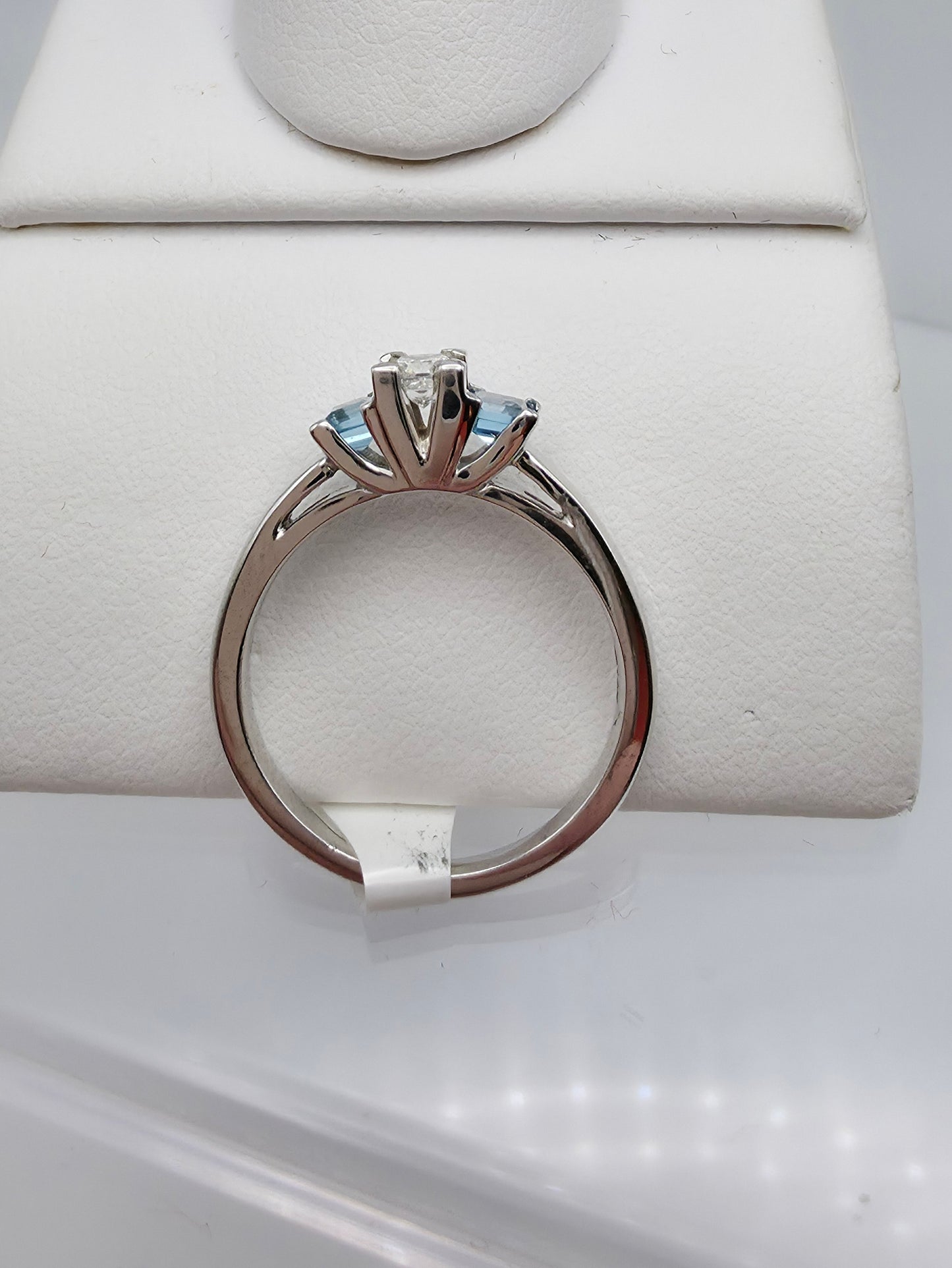 10K White Gold Diamond and Blue Topaz Ring