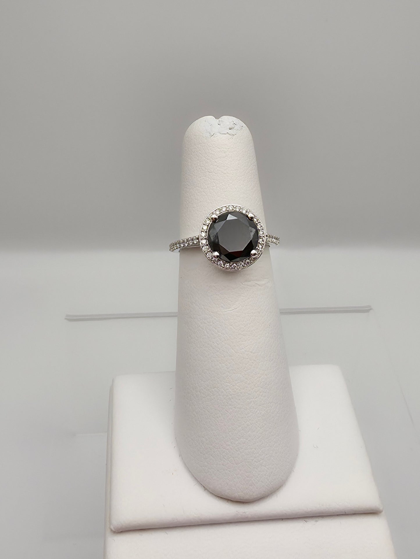 14K White Gold Black Diamond Halo