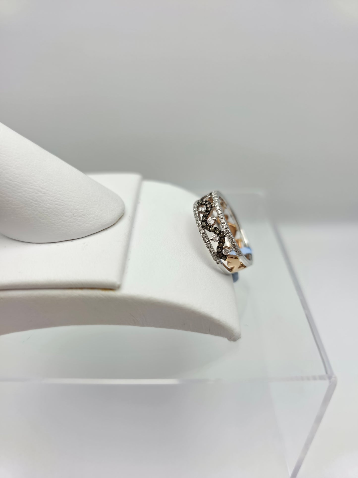 14K Two Tone White and Rose Gold with White and Black Diamonds
