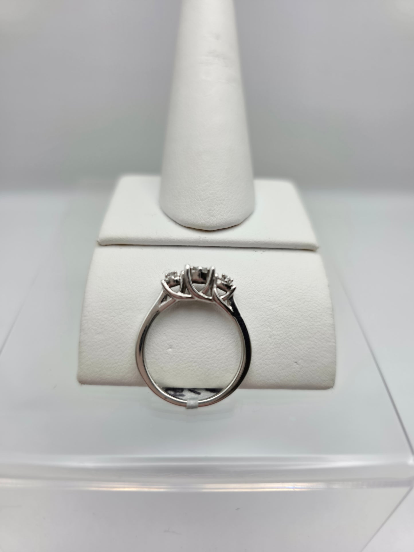 14K White Gold Trinity Ring with Illusion Halo Centres