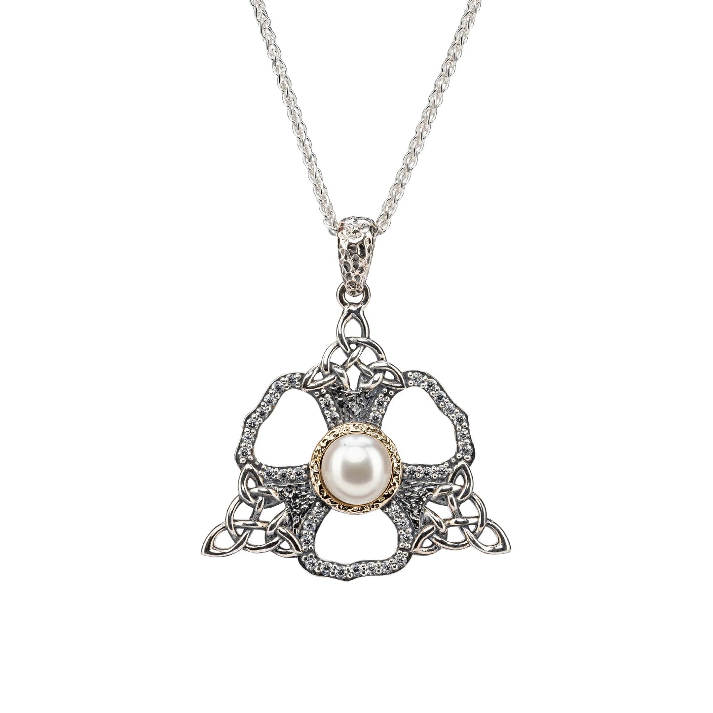 Silver and 10k Gold Celestial Pendant- White Fresh Water Pearl