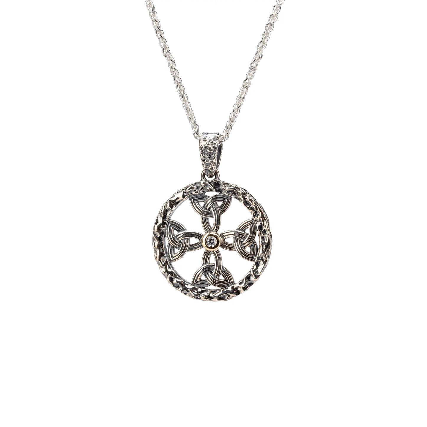 Silver and 10k Gold Celtic Trinity Circle Cross Pendant