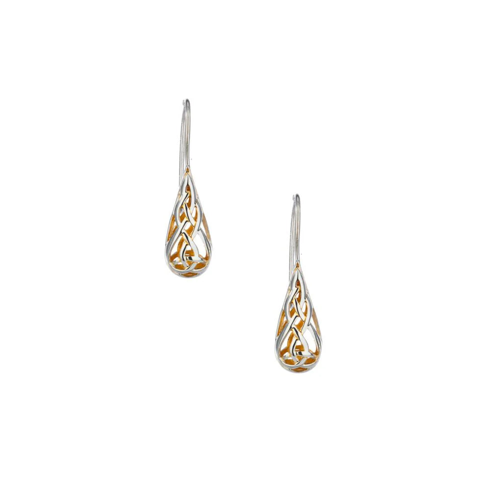 SILVER WITH 22K GOLD GILDING TRINITY TEARDROP HOOK EARRINGS
