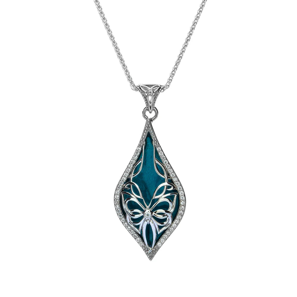 Silver Cocooned Butterfly Enamel Pendant Small