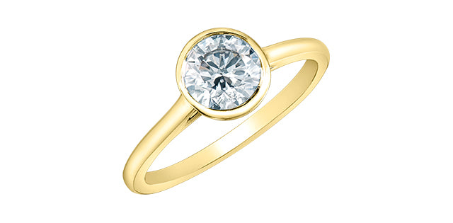 14K Yellow Gold Bezel Set Lab Grown Solitaire