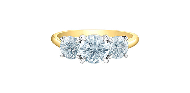 14K Yellow Gold 3 Stone Lab Grown Diamond Ring