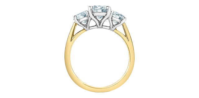 14K Yellow Gold 3 Stone Lab Grown Diamond Ring