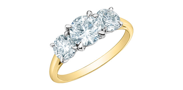 14K Yellow Gold 3 Stone Lab Grown Diamond Ring