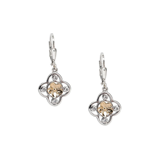 Silver And 10k Gold Forget-Me-Not Leverback Drop Earrings