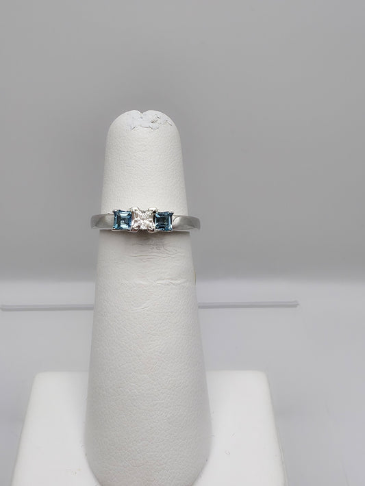 10K White Gold Diamond and Blue Topaz Ring