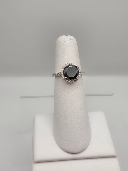 14K White Gold Black Diamond Halo