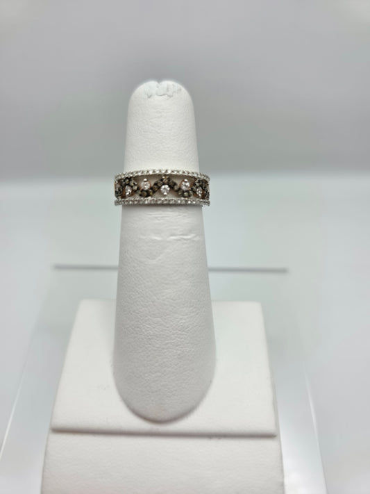 14K Two Tone White and Rose Gold with White and Black Diamonds