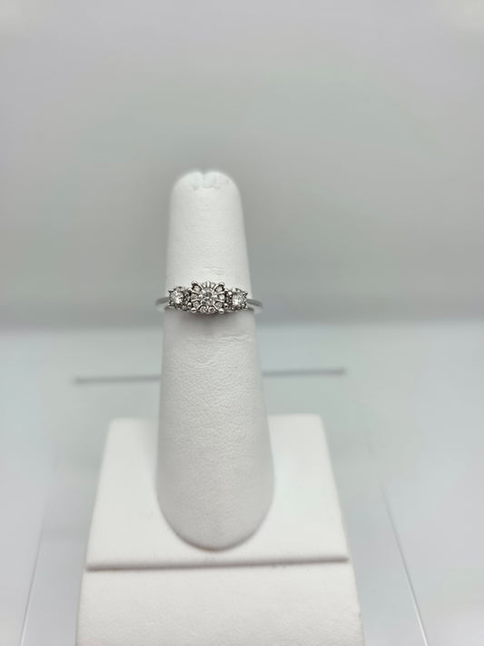 14K White Gold Trinity Ring with Illusion Halo Centres