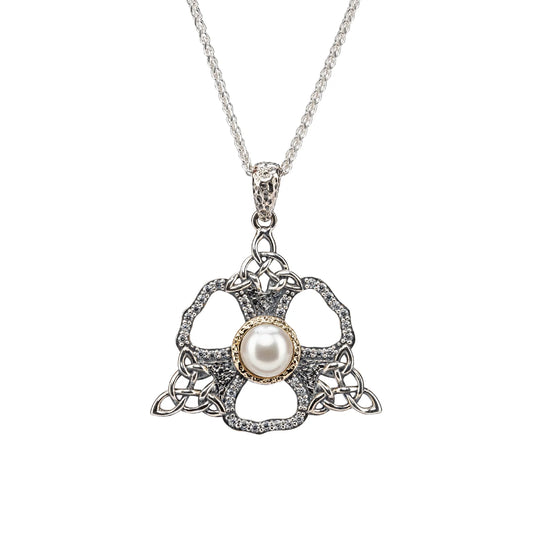 Silver and 10k Gold Celestial Pendant- White Fresh Water Pearl
