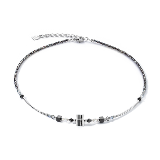 Necklace Square Stripes silver-black