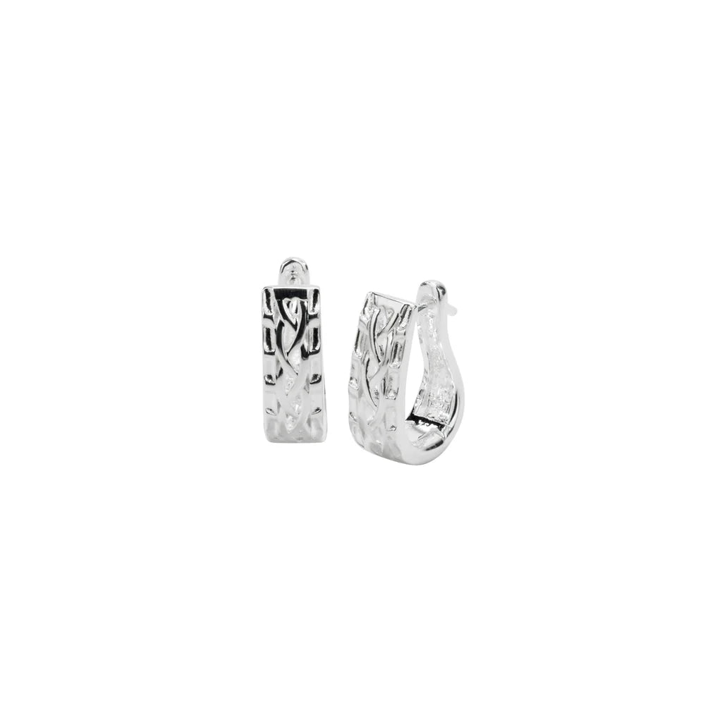 SILVER WINDOW TO THE SOUL CELTIC WEAVE HUGGIE EARRINGS