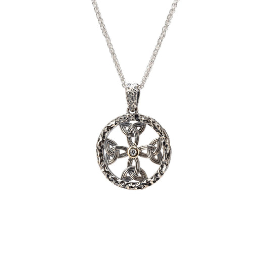 Silver and 10k Gold Celtic Trinity Circle Cross Pendant