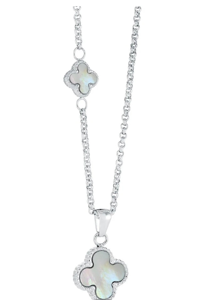 Mother of Pearl and Black Acetate Clover Necklace
