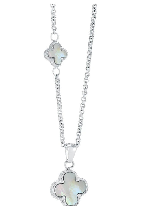 Mother of Pearl and Black Acetate Clover Necklace
