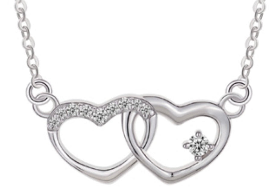 Legend Double Heart Necklace with C/Z