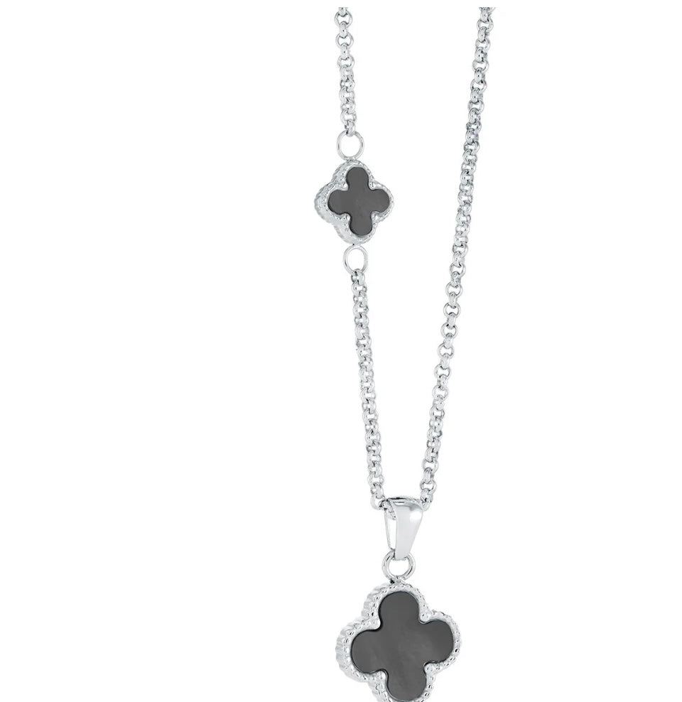 Mother of Pearl and Black Acetate Clover Necklace