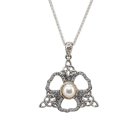 Keith Jack SILVER AND 10K GOLD CELESTIAL PENDANT- WHITE FRESH WATER PEARL