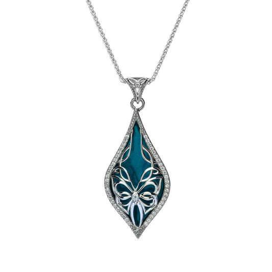 Silver Cocooned Butterfly Enamel Pendant Small