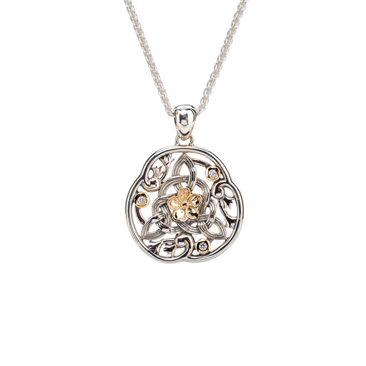 Silver And 10k Gold Forget-Me-Not Pendant - Cubic Zirconia