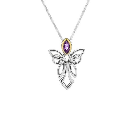 Silver and 10k Gold Guardian Angel Pendant Blue Topaz