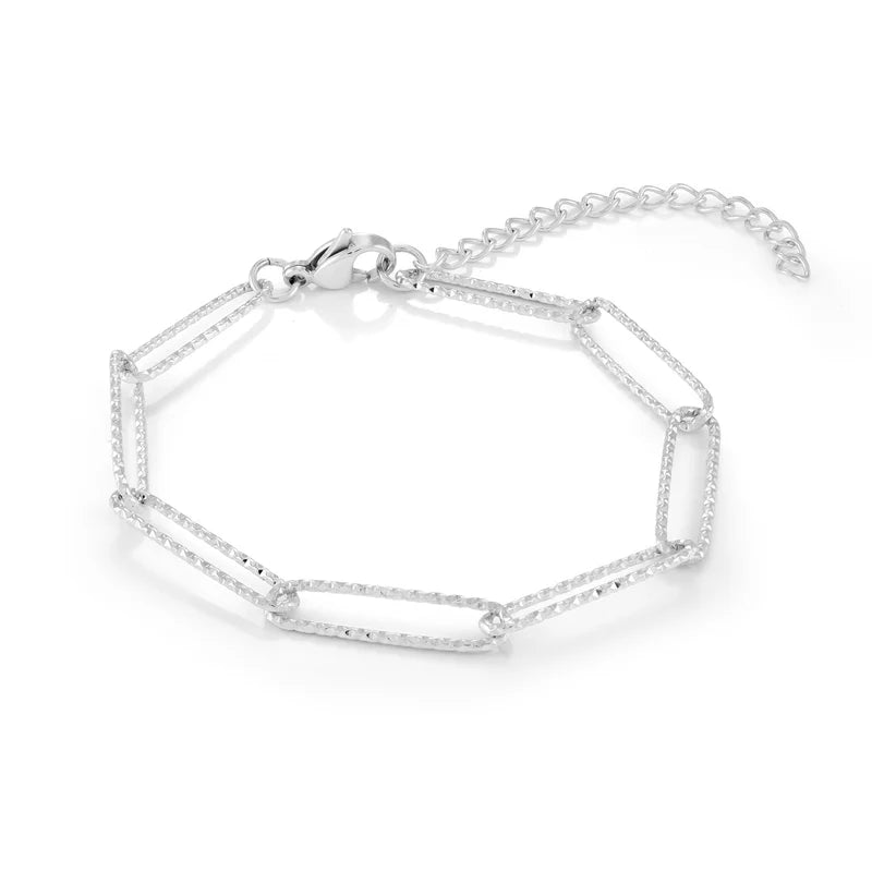 Stainless steel oval link sparkle paperclip bracelet